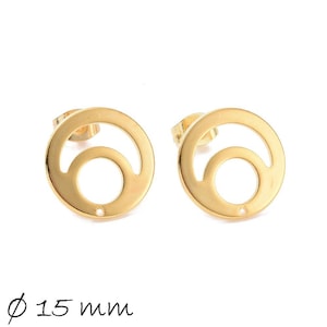 Ohrstecker mit Öse Edelstahl, gold, rund, Ohrringe, Ø 15 mm