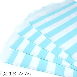 10 sacchetti di carta a righe bianche azzurre 13 x 16,5 cm