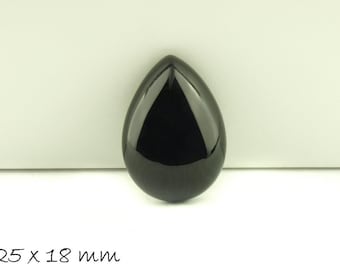 Drop cabochon black agate, 25 x 18 mm