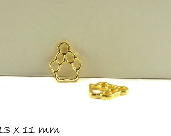 Zawieszka z nadrukiem łapy misia w kolorze starego złota, 13 x 11 mm