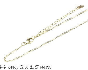 Fertige Gliederkette Edelstahl mit Verlängerung, gold, 44 cm lang, Ø 1,5 mm