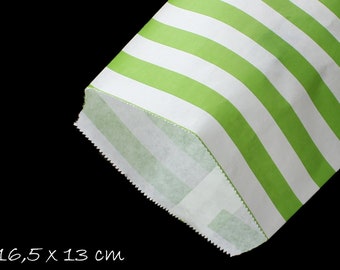 10 Papiertüten grün weiß Streifen 13 x 16,5 cm
