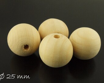 5 pcs wooden beads, natural, beige, Ø 25 mm