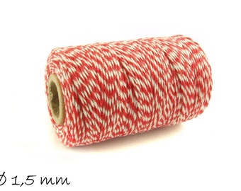 0,05EUR/m - 100 m Baker's Twine, rot-weiß Ø 1,5 mm