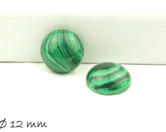 Cabochons, Turquoise synthétique, Ø 12 mm (imitation malachite)