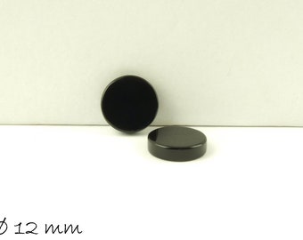 2 Stk Cabochons, schwarzer Achat, 12 x 3 mm - flach