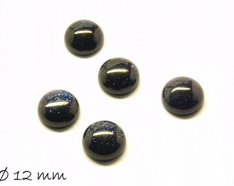 2 PCs glass cabochons, violet Goldstone, 12 mm