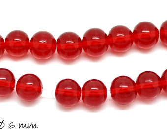 glass beads in red, Ø 6 mm