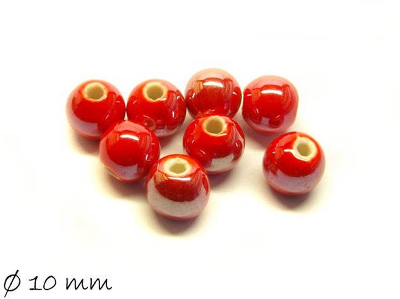 10 pcs porcelain beads Ø 10 mm mother-of-pearl red image 1