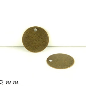 Confezione da 10 placche per timbri pendenti in bronzo grezzo Ø 12 mm