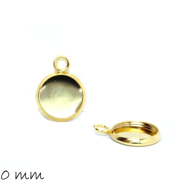 Pendant with setting 10 mm, stainless steel, gold