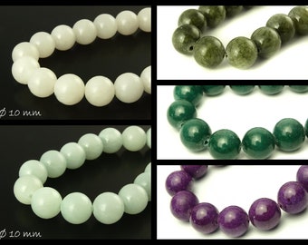 10 Mashan Jade beads, various colors, Ø 10 mm
