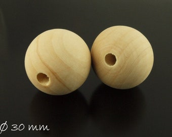 5 pcs wooden beads, natural, beige, Ø 30 mm