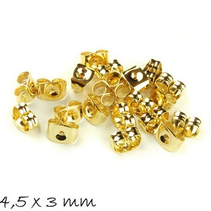 Ear nuts for stud earrings, stoppers, stainless steel, gold 6.5 x 4.5 mm, butterfly