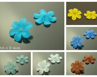 6 pcs frosted lucite acrylic flowers, 33 x 8 mm, various colors