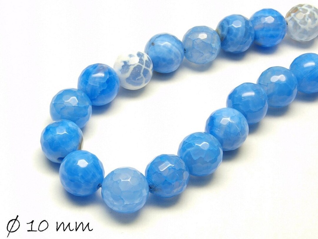 Collana In Agata Sfaccettata Blu - Perline Tonde 6/8/10 Mm - Lunghezza 48 Cm - Skysk Fatta A Mano - Foto 2