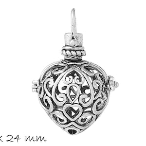 1 pc pendant wish box, sound ball, antique silver, Ø 37 x 24 mm