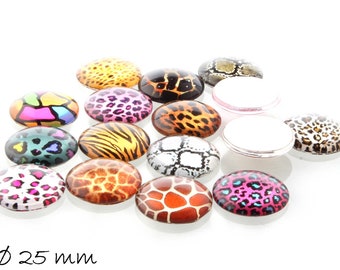 Verre collé Cabochons Leopard motif Ø 25 mm