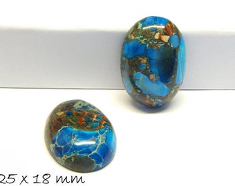 Pierre précieuse cabochon sédiment marin jaspe et pyrite 25 x 18 mm bleu