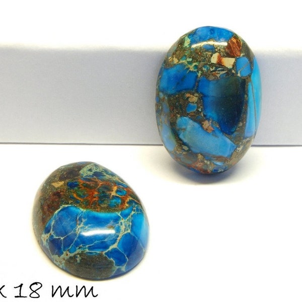 Pierre précieuse cabochon sédiment marin jaspe et pyrite 25 x 18 mm bleu