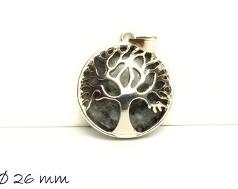 1 Pendant Gemstone Larvikite, Tree of Life, Tree of Life, Ø 26 mm