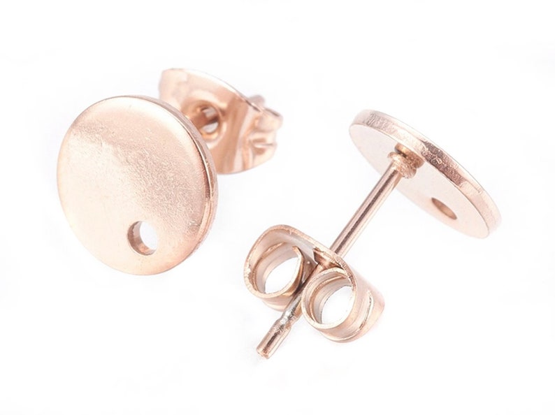 Stud earrings with eyelet stainless steel, rose gold, round, disc, earrings, 8 mm image 1