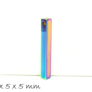 1 piece pendant bar barrel made of stainless steel for stamping, 40 x 5 x 5 mm, colorful, rainbow