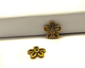 10 Stk Perlenkappe massiv Blüte bronze 11 mm