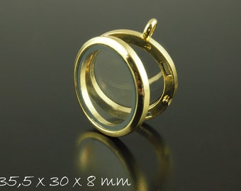 Floating glass memory locket folding medallion gold