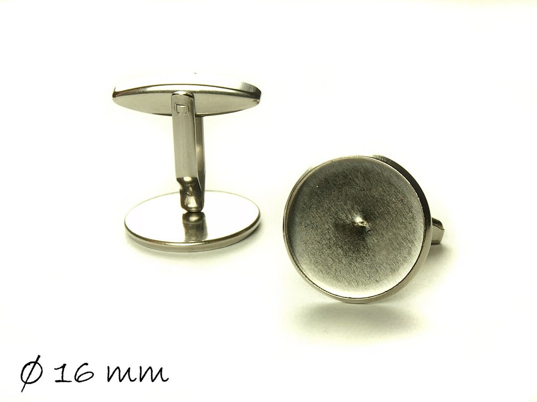 Boutons De Manchette ébauches Noirs Et Argent Ronds à Cabochon - Monture Pour Bricolage Bijoux, Acier Inox