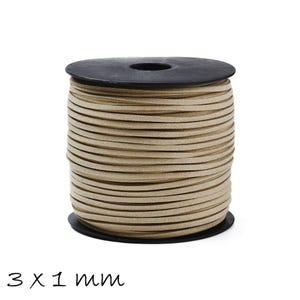 0.42EUR/meter - 6 m imitation suede 3 x 1.5 mm light brown, flat