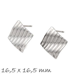 Pendientes de botón de acero inoxidable con argolla, color plata, forma cuadrada, a rayas, 16,5 x 16,5 mm