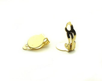 Ear clip blanks in gold with 10 mm adhesive surface