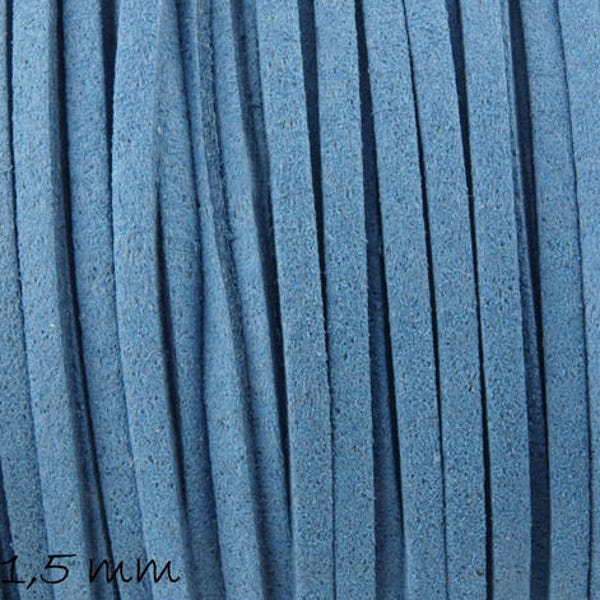 0.42EUR/mètre - 6 m imitation suédine 3 x 1.5 mm bleuet bleu, plat