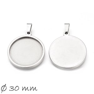 Solid stainless steel pendant with cabochon setting, 30 mm, silver