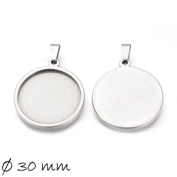 Massive Edelstahl Anhänger mit Cabochon Fassung, 30 mm, silber