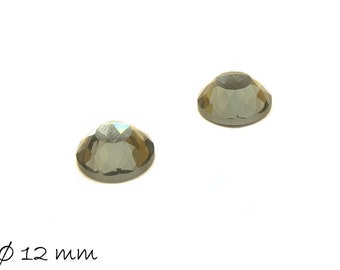 4 Glass cabochons faceted round, 12 mm, grey