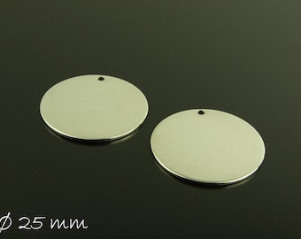 Pendentif en acier inoxydable plaques tamponnées Ø 25 mm argent