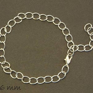 3 bracelet blanks, charm chain, 8 x 6 mm, platinum