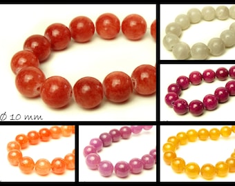 10 pcs. Mashan Jade beads, different colors, Ø 10 mm