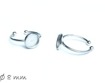 Stainless steel ring blanks 17 mm silver with 8 mm cabochon setting