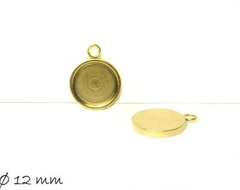 Pendentif/médaillon massif 12 mm doré, acier inoxydable