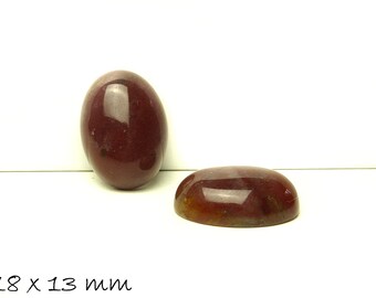 2 cabochons ovales, Agate indienne, 18 x 13 mm, rouge