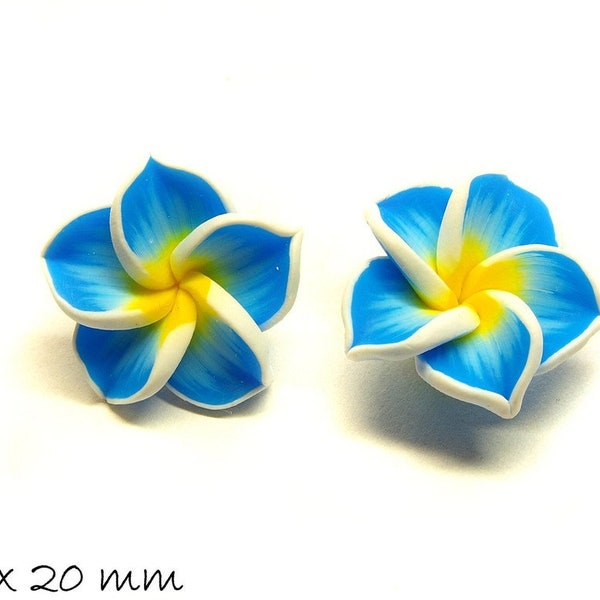 4 PCs frangipani fleurs Fimo argile 20 x 9 mm bleu