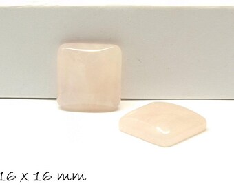 2 pcs cabochons, rose quartz, 16 x 16 mm