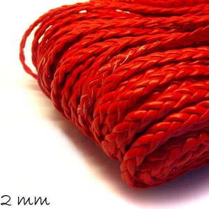 0.66EUR/meter - 5 m synthetic leather cord braided flat red, 5 x 2 mm
