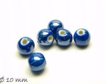 10 Stk Porzellan Perlen Ø 10 mm dunkelblau blau