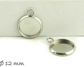 Pendant / medallion socket 12 mm silver, stainless steel