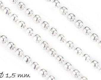 0,96EUR/m - 5 m Kugelkette silber, fein, 1.5 mm Kugeln