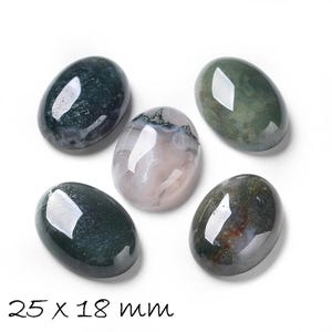 Gemstone cabochon, oval, moss agate, 25 x 18 mm